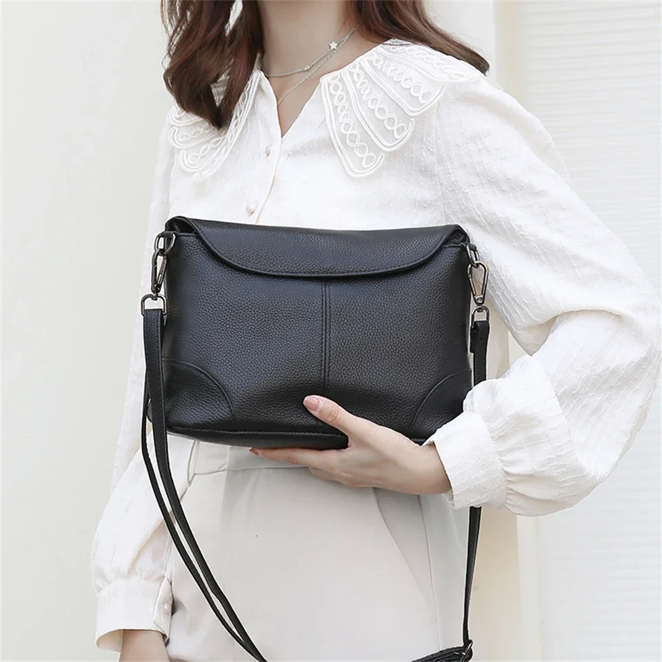 100% Genuine Cowhide Leather Luxury Women Handbags and Purses Brand Designer Small Crossbody Shoulder Messenger Bag Sac A Main