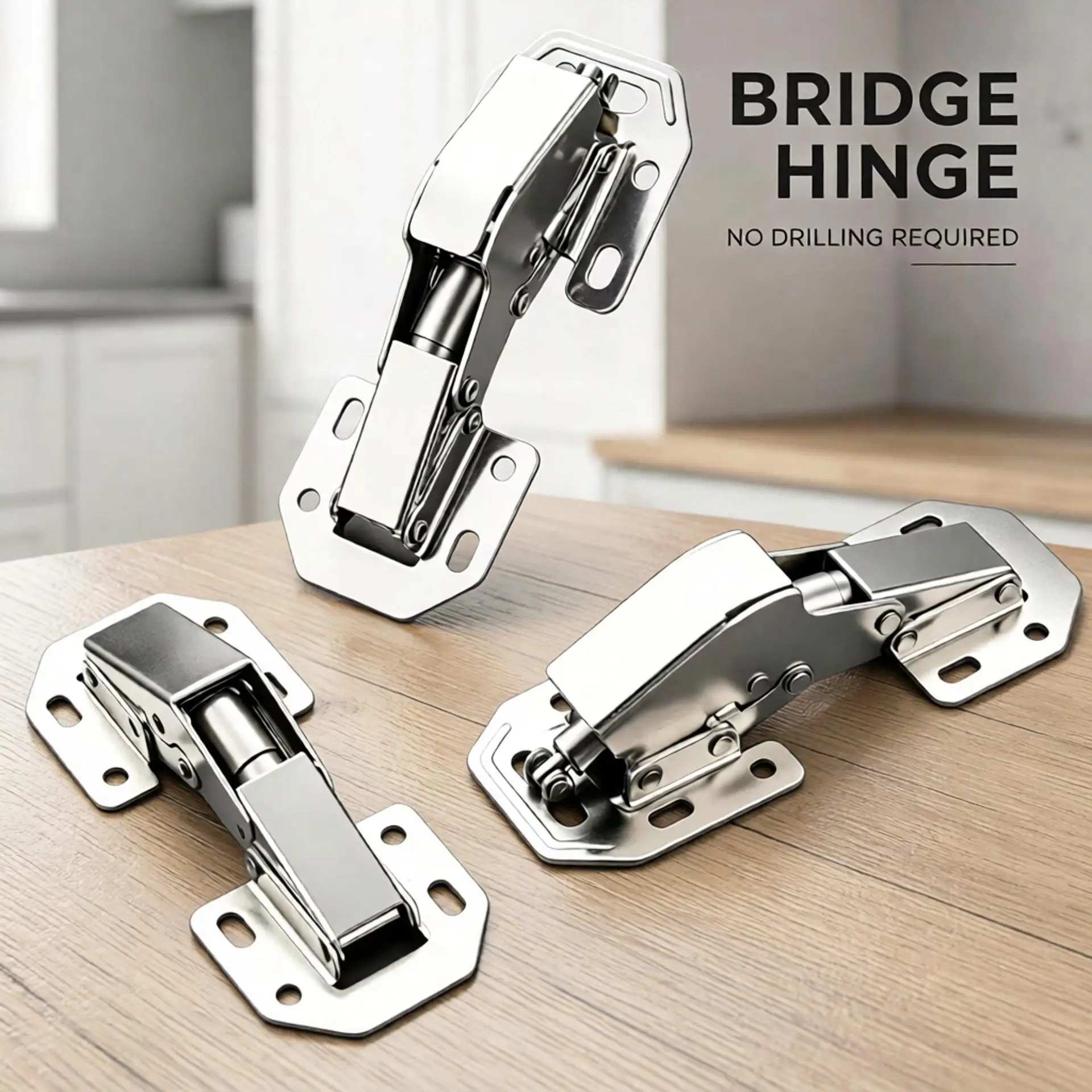 Bridge Hinge for Countertops No Drilling Required Stainless Steel Soft Close Kitchen Cabinet Door Hinge with Bridge
