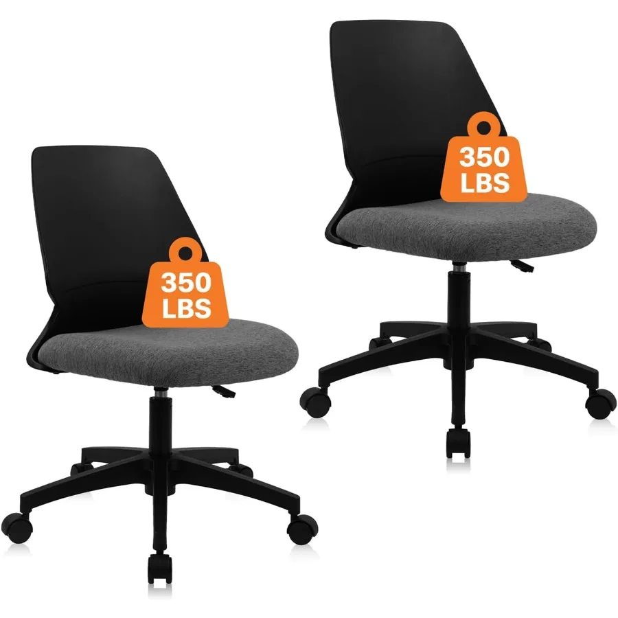 Armless Home Office Chair Ergonomic Small Desk Chair with Wheels and Soft Thick Upholstered Cushion Comfy Adjustable Height Swi
