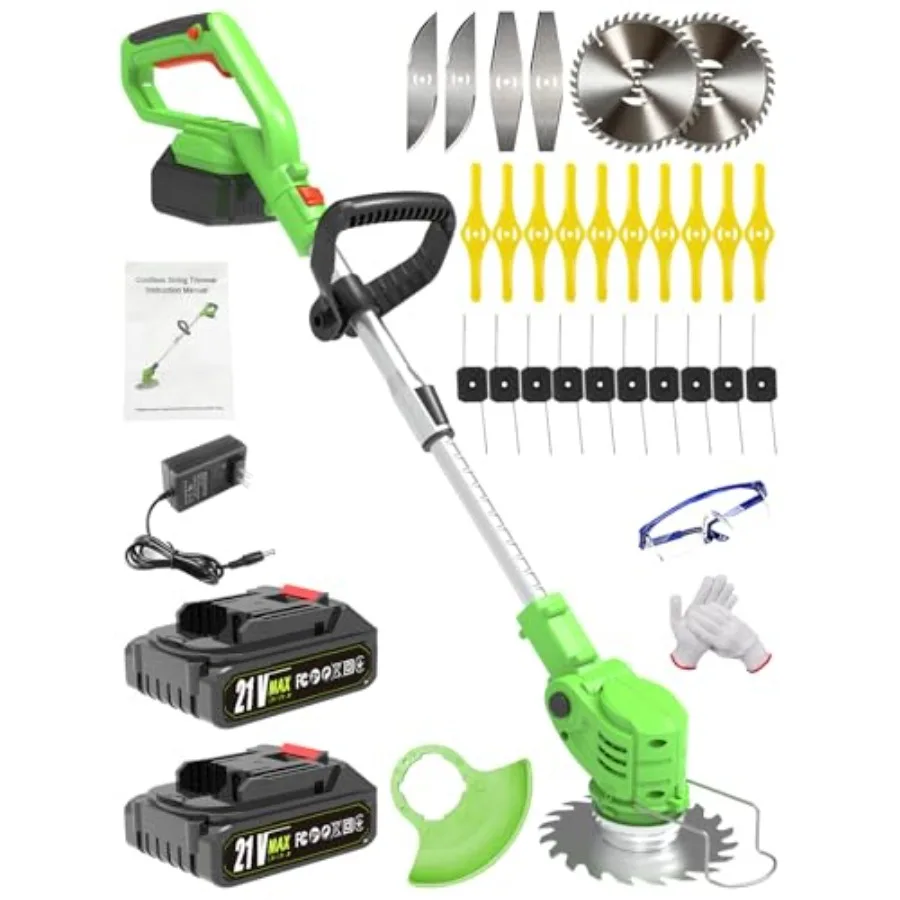 

Cordless Electric Weed Wacker 21V with 2×2.0Ah Batteries and 5 Blade Types for Garden Yard Lawn Trimming Lightweight Grass Cutt
