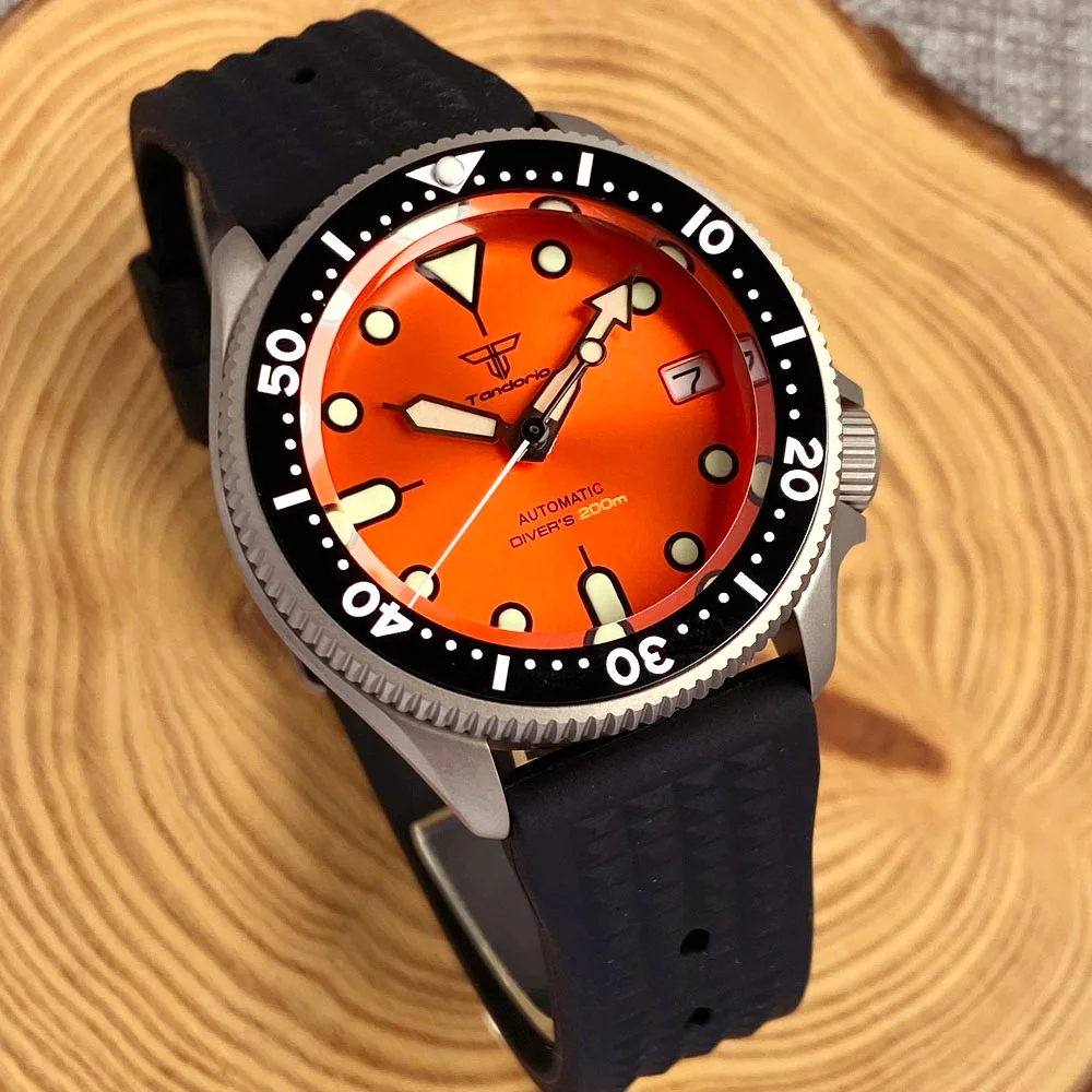 Tandorio 37mm Orange Sunburst Sapphire Diver Watch