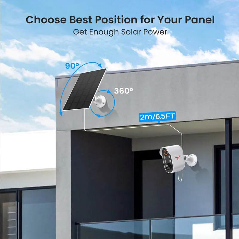 5V Solar Panel for Security Camera, Micro USB Charging Port and Type-C Adapter Non-stop Charging Rechargeable Battery Camera