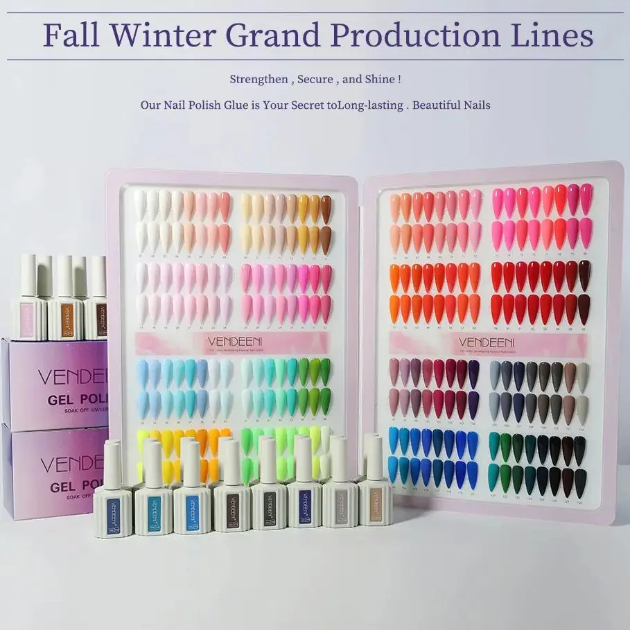 Vendeeni Hema Free 128 Colors Nail Gel Polish Set With Color Book New Hot Sale Nail Art Non-toxic UV Gel Nail Salon Learner Kit
