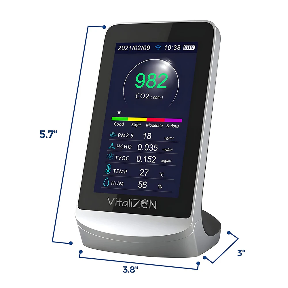 

10 in 1 Air Quality Monitor Measures PM2.5 PM1.0 PM10 HCHO TVOC AQI Temp Humidity & Formaldehyde Gas with Color Screen