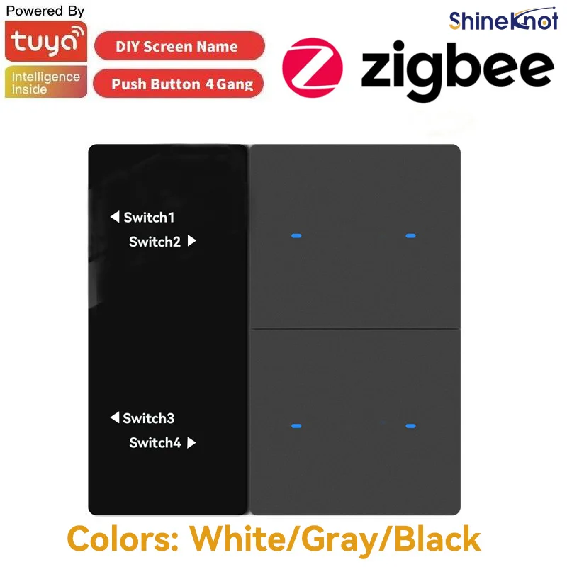 Shineknot Smart Life Tuya Zigbee Smart Screen Display Switch Supports DIY Name Tuya App Remote Control Voice Control