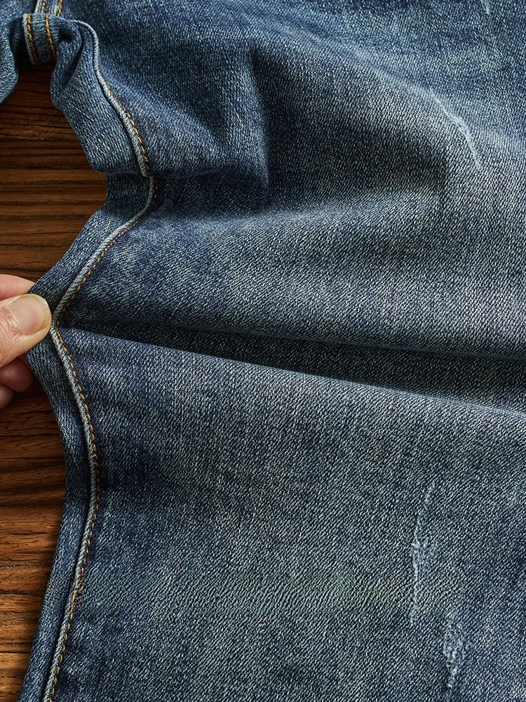 Джинсовые джинсы с завышенной талией, мужские узкие прямые повседневные брюки, рваные винтажные универсальные модные длинные брюки, городская весенняя коллекция