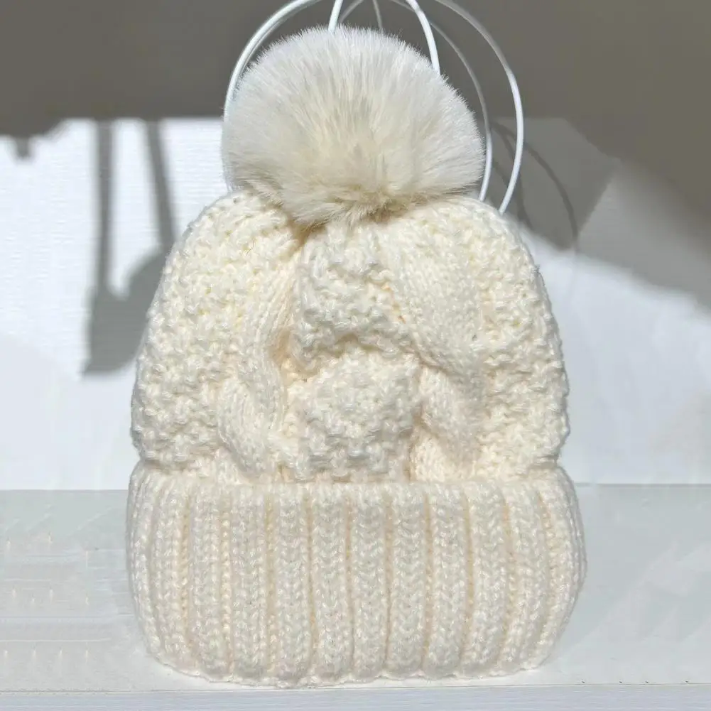 Cozy Winter Headwear Cozy Unisex Winter with Pom-pom Ear Protection Thick Knitted Folded Brim Hat for Weather for Warmth