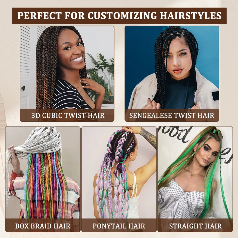 Cabello sintético pre-estirado para trenzar, ombre, profesional, fácil de colocar con agua caliente, suave, extensiones de crochet 5