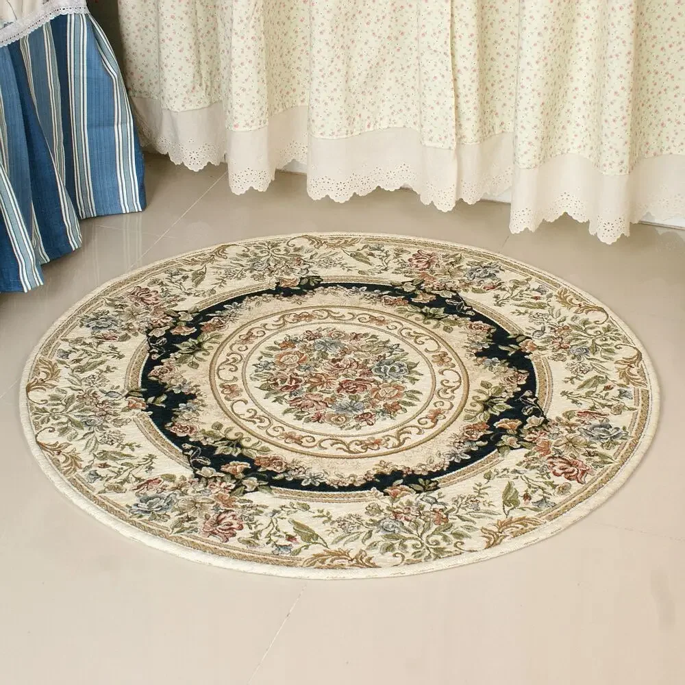 Donier Jacquard Round Carpet for Living Room Pastoral Countryside Rugs Chair Bedroom Floor Mats Home Coffee Table Area Rug