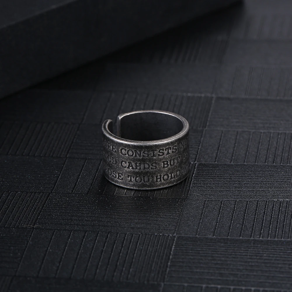 Stainless Steel Open Vintage Round Verse Punk Fashion Trend Circle Minimalist Wide Ring Gifts For Men  Rings image 3