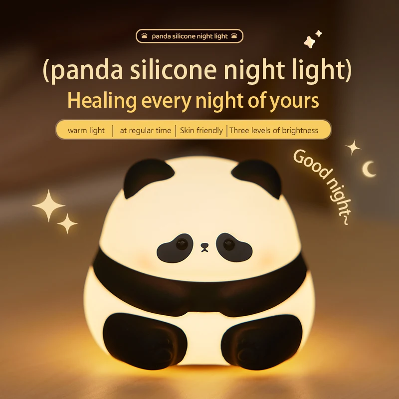 Panda Night Light Cartoon Animal Silicone Lamps Lovely Bedside Decoration Soft Safe Light Protect Eyes Cute Birthday Gift