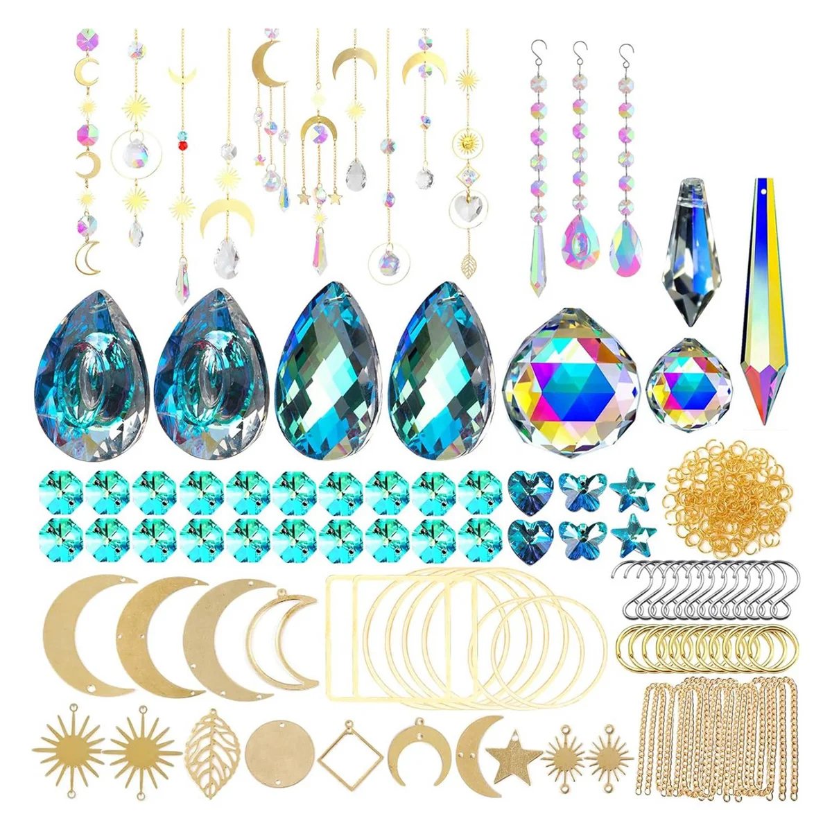 370 Pcs Crystal Suncatcher Kits Hanging Chandelier Crystals Prisms Parts Rainbow Maker Pendants DIY Sun Catchers Beads