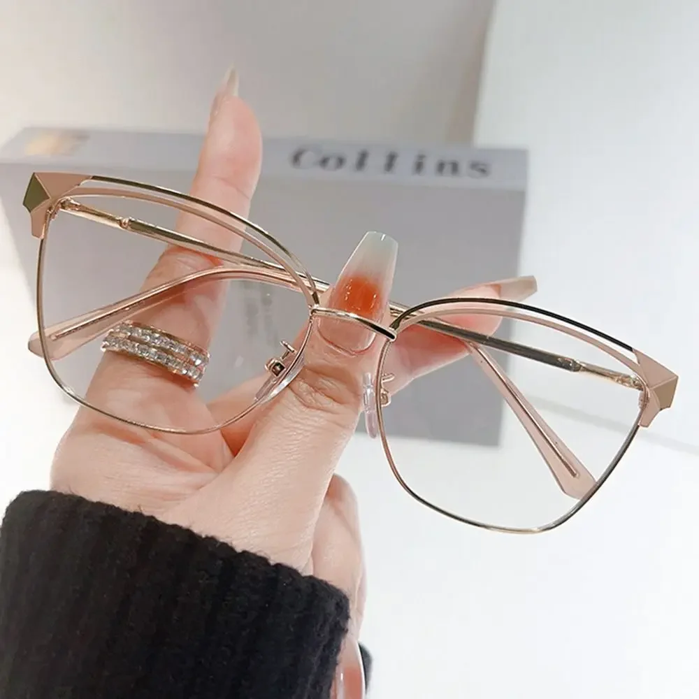 Fashion Cat Eye Anti-Blue Light Glasses Oversized Optical Eyewear Women Men Half Square Hollow Frame Computer Reading Eyeglasses image 3