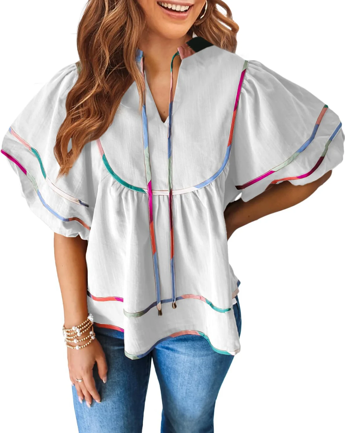 Dames zomer katoenen babydoll tops lantaarn shirt met korte mouwen zwierige geplooide stropdas hals peplum blouse uitgaan crop tops
