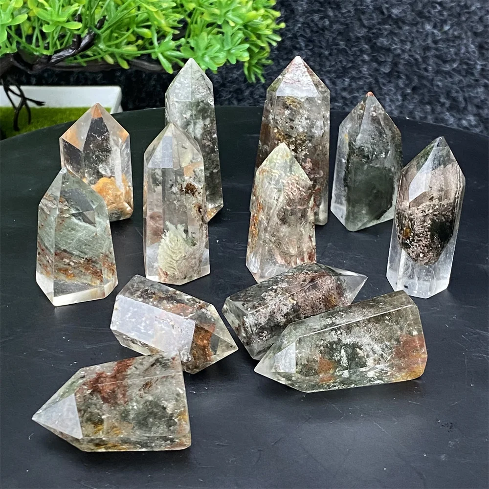 

Natural Ghost Phantom Crystal Obelisk Reiki Healing Gemstone Wand Natural Stone Mineral Specimen Garden Home Decor Holiday Gift