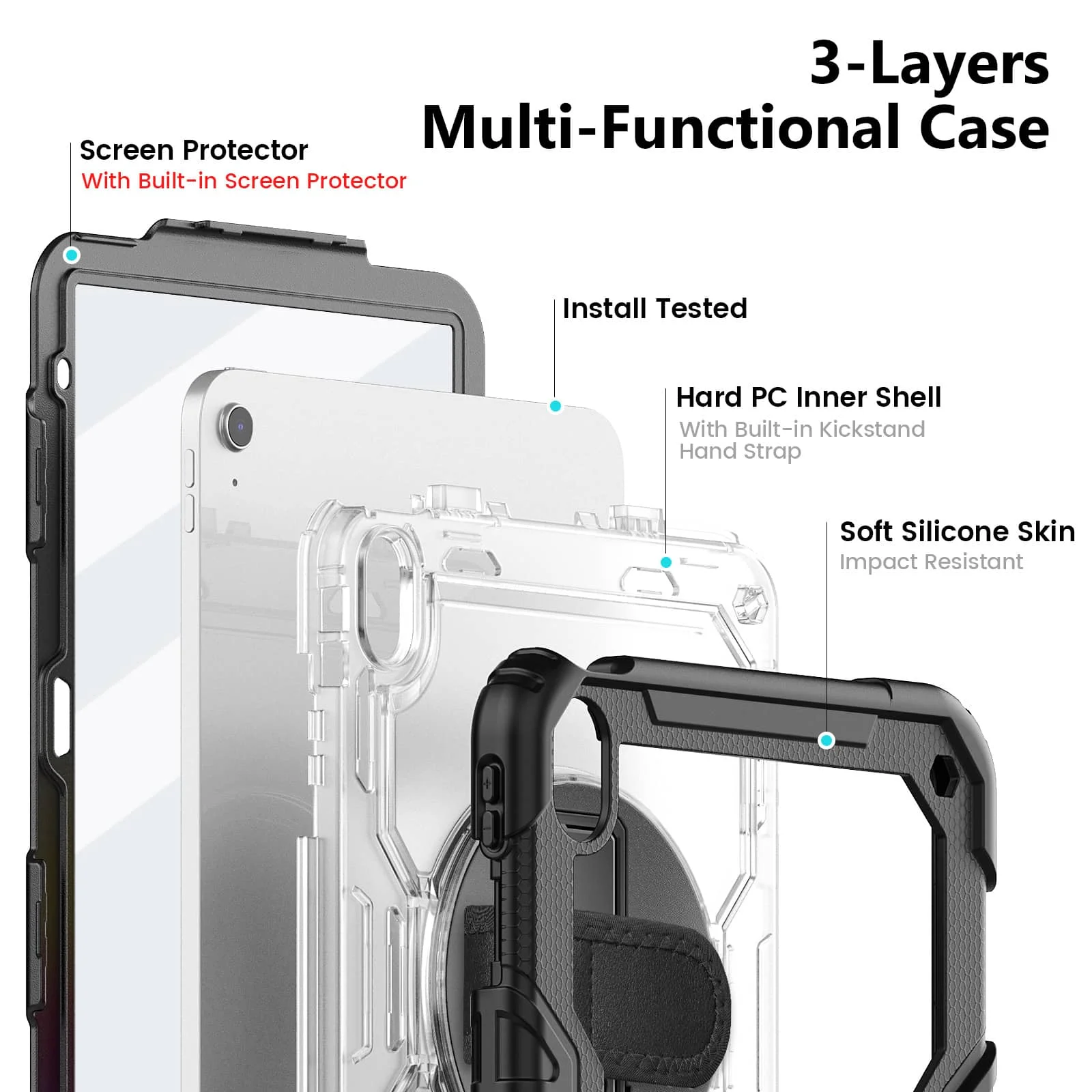 For iPad (A16) 11 10th 10.9 7th/8th/9th 10.2 - Heavy Duty Protective Cover with Screen Protector, Shoulder Strap & Pencil Holder