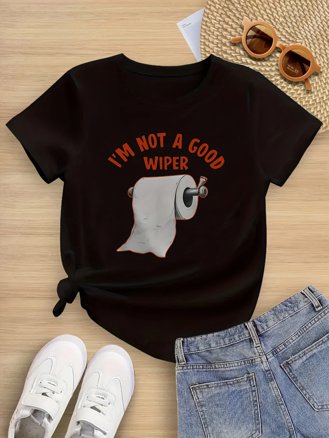 Women's Casual Short-Sleeve T-Shirt Toilet Paper Letter Print Versatile Daily Outfit Suitable for Women's Daily And Outing Wear