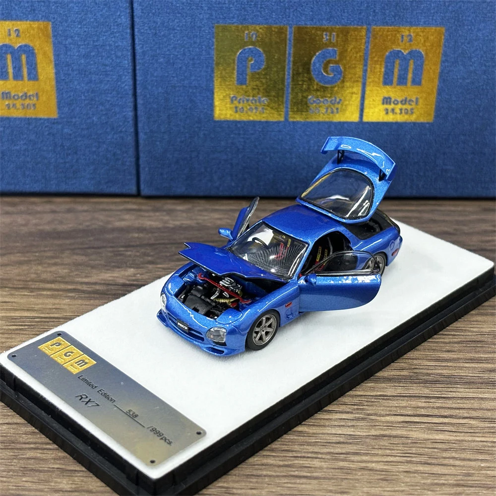 Newly Stocks PGM 1:64 Diecast Fully Opened Mazda RX7 Metalic Blue Color Model Car In 2024