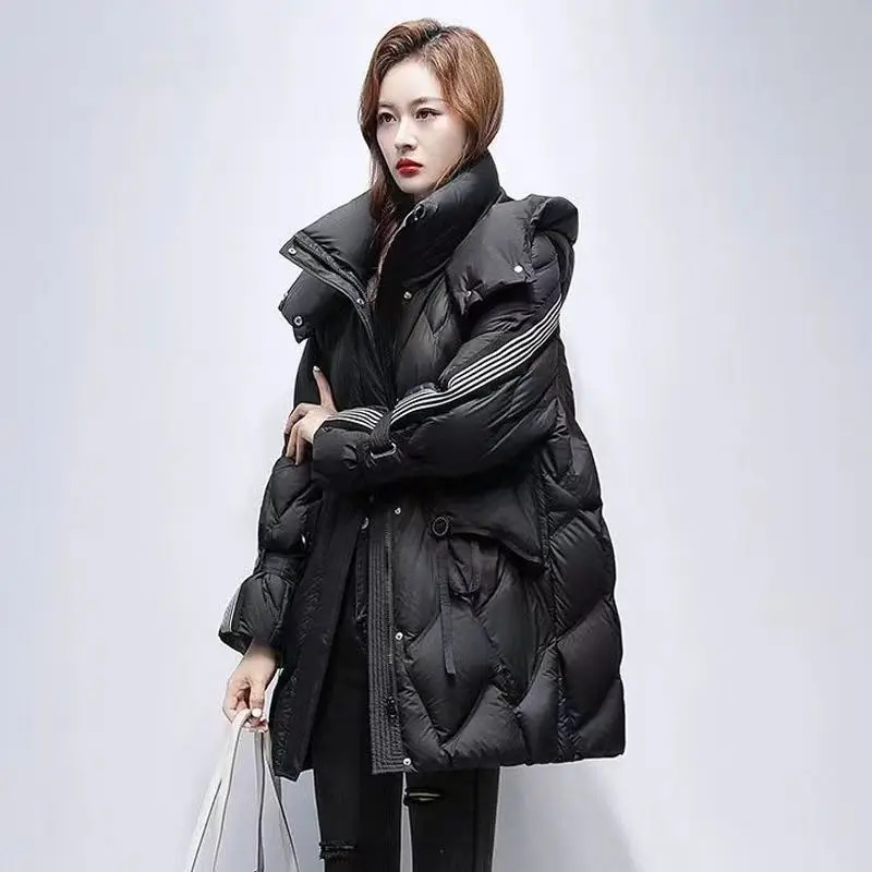 New Autumn Winter Warm Women's Down Cotton Coat Long Thick Padded Jacket Female Detachable Hooded Parker Cotton Clothes