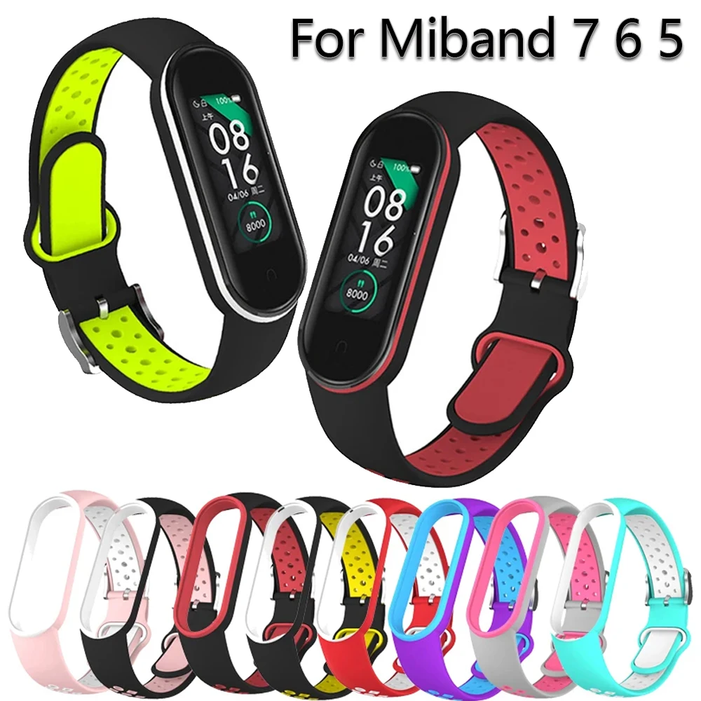 Belt For Xiaomi Mi Band 5 6 Two-color Silicone Bracelet Sport Breathable Strap For Miband 5 Miband7 Replacement Wristband