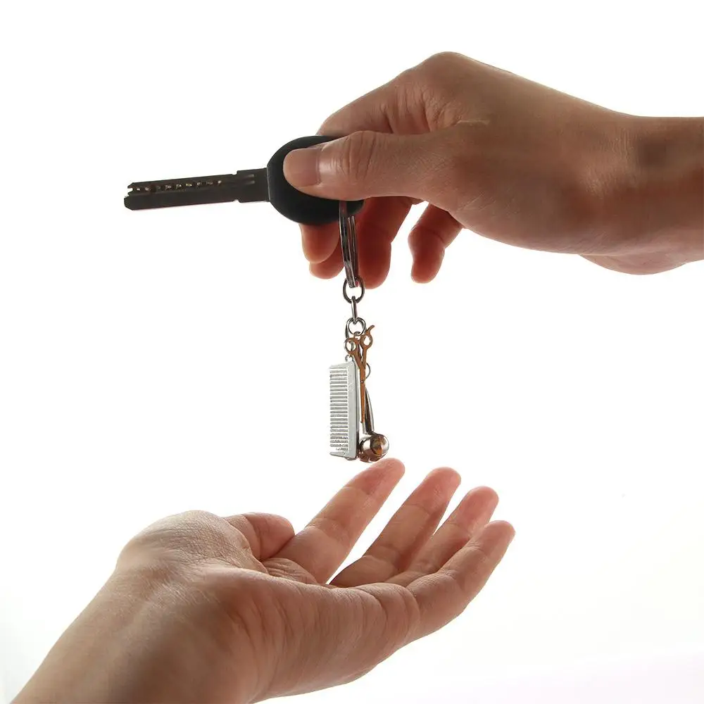 

Stylist Essential Decor Key Ornaments Simulation Keychain Hair Dryer Keychain Comb Scissors Pendants Barber Shop Tools Key Ring