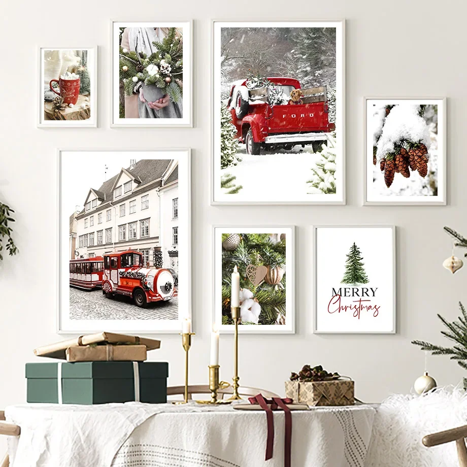 

Nordic Poster and Prints for Living Room Decor, Wall Art, Canvas Painting, Pictures, Red Car, Train, House, Holiday