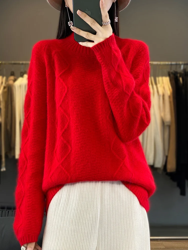 ANGEL Women's Turtleneck 100% Mink Cashmere Pullovers Sweater Raglan Sleeve Knitwear Autumn Winter Thick Korean Popular Clothes