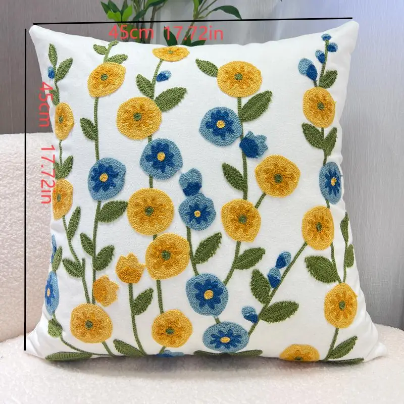 Blumenhandtuch bestickter Kissenbezug, quadratisches Netz, beliebter nordischer Stil, reine Baumwolle, Kissenbezug für Wohnzimmer, Sofa, Kissenbezüge – Detail 5
