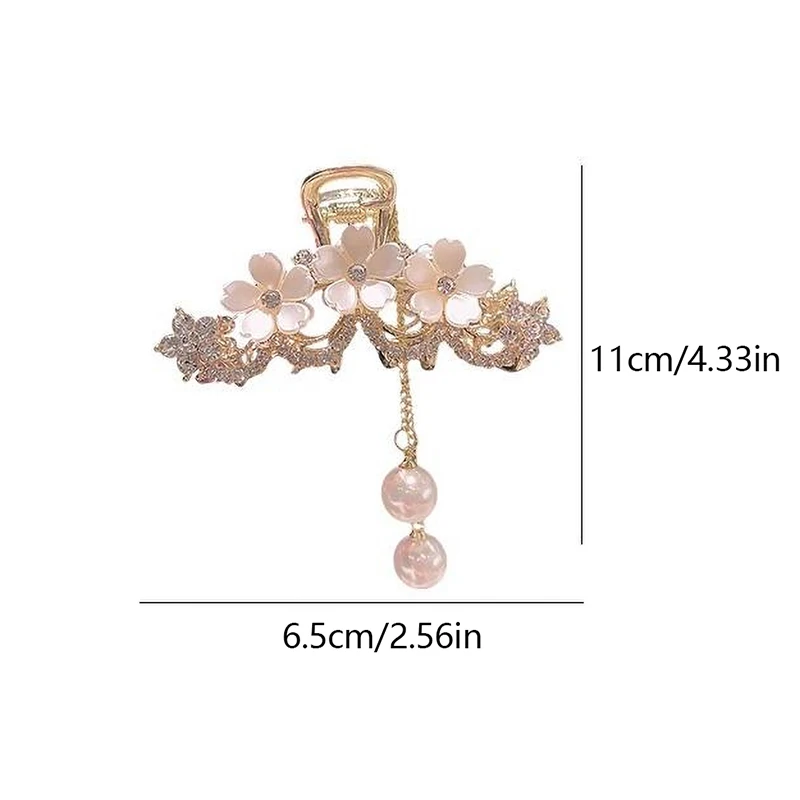 Elegant Diamond-encrusted Pearl Jasmine Flower Tassel Claw Clip Metal Hair Clip Female Hair Clip On The Back Of The Head