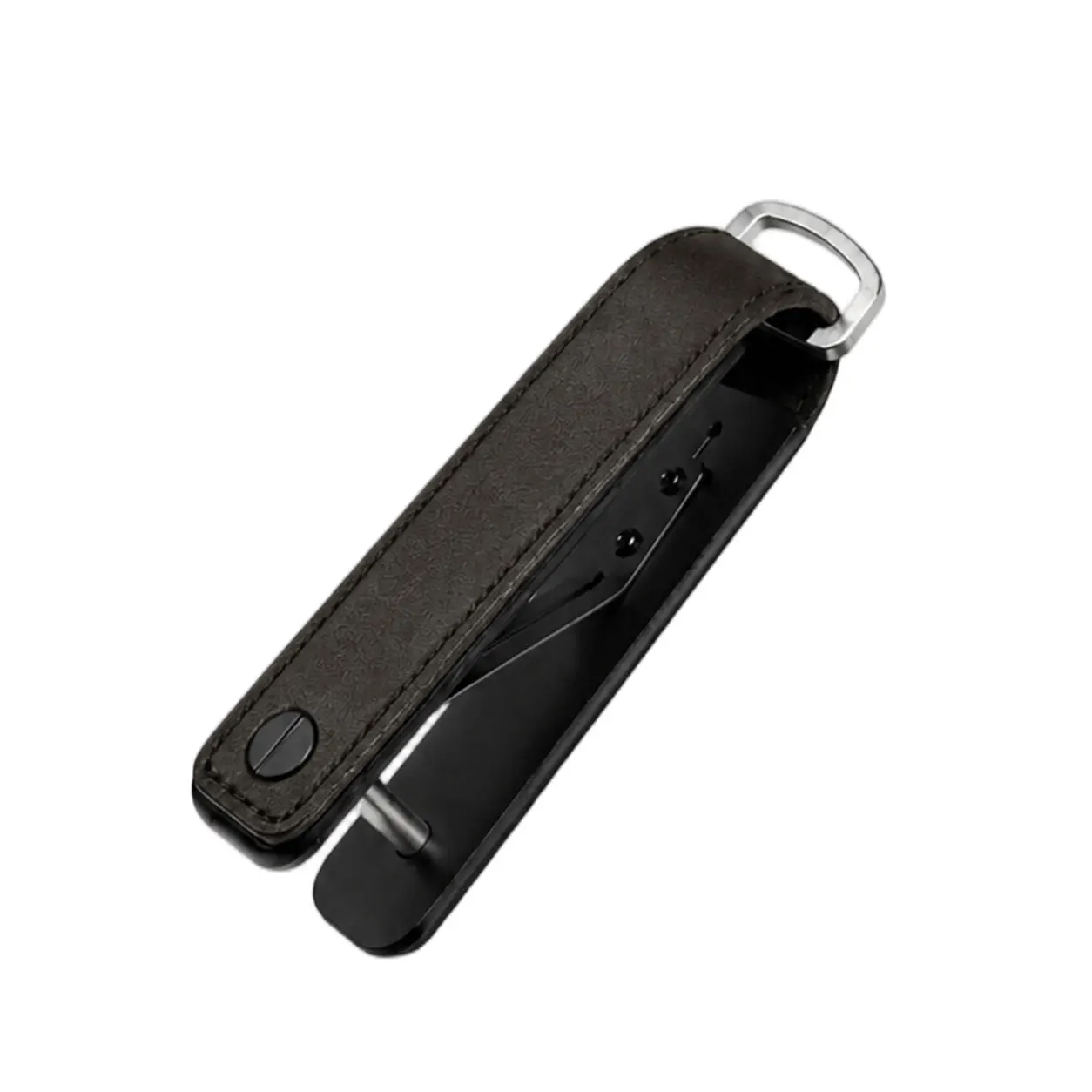 Tragbares Multifunktionales Leder-Schlüsseletui Aluminium-Schlüsselorganizer Clip Langlebiger Taschen-Schlüsselanhänger für Standardschlüssel – Detail 1