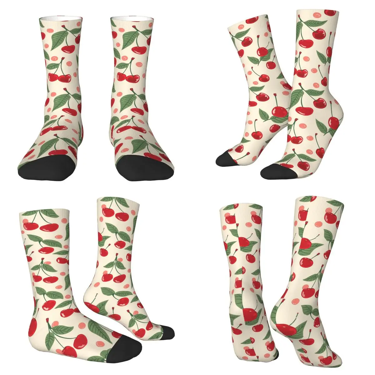 

Retro Style Cherry Theme Socks Harajuku Super Soft Stockings All Season Long Socks for Unisex Valentine's Day Gifts