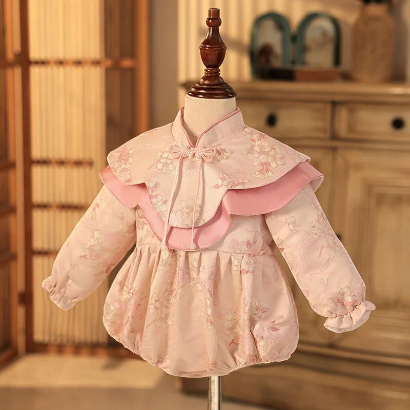 2024Girls' Autumn Senior Chinese Style Baby Zhuazhou Onesie High-End Embroidery Dress1Y-4Y