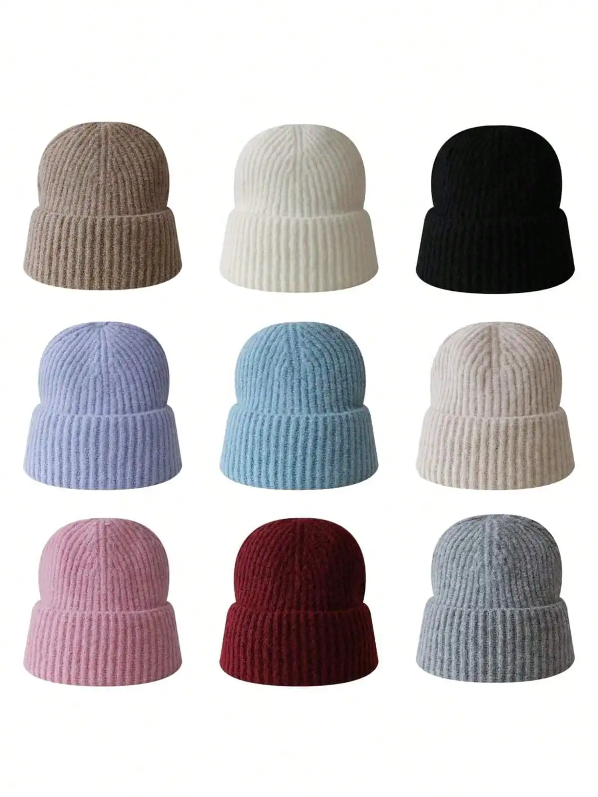 Solid Color Plain Knit Hat Wholesale in Stock Simple and Versatile Warm Woolen Hat for Large Head Circumference Cold Weather Hat