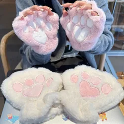 Girls' Cute Cat Claw Paw Plush Mittens Warm Soft Plush Short Fingerless Fluffy Bear Cat Gloves Costume Half Finger Party Gift