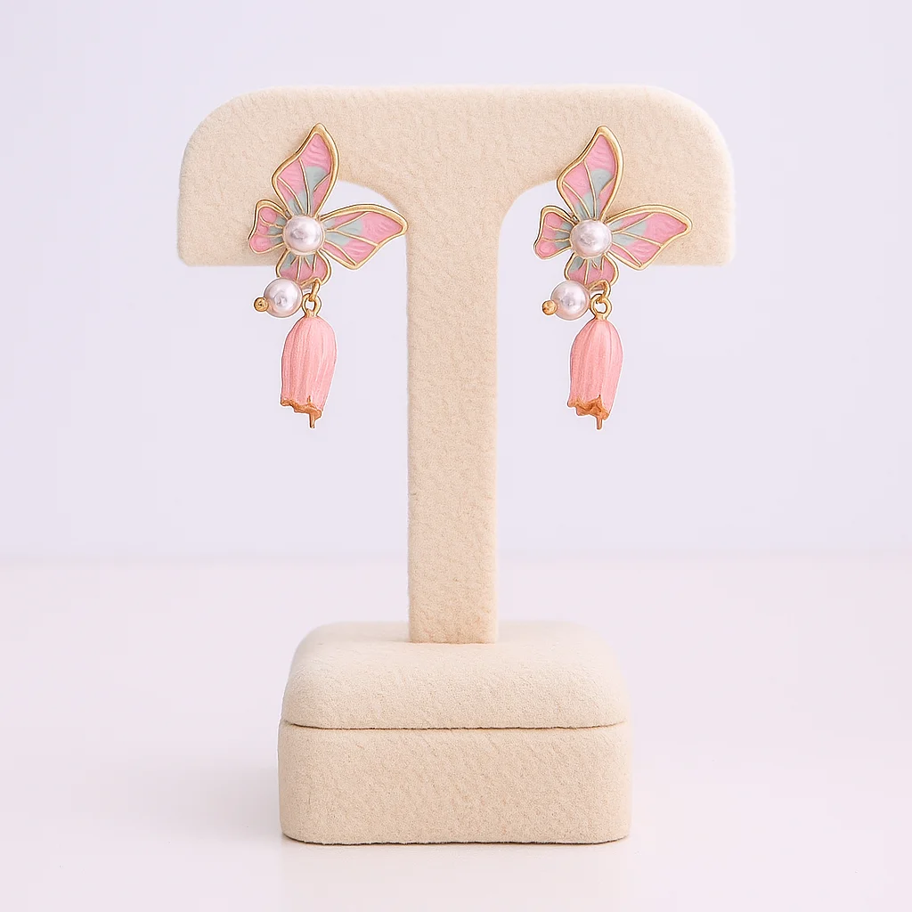 ضوء الفاخرة فراشة الأقراط النفط قطرة زهرة قلادة Vintage أقراط النساء اللؤلؤ الأذن مجوهرات الحلو وأقراط حلية