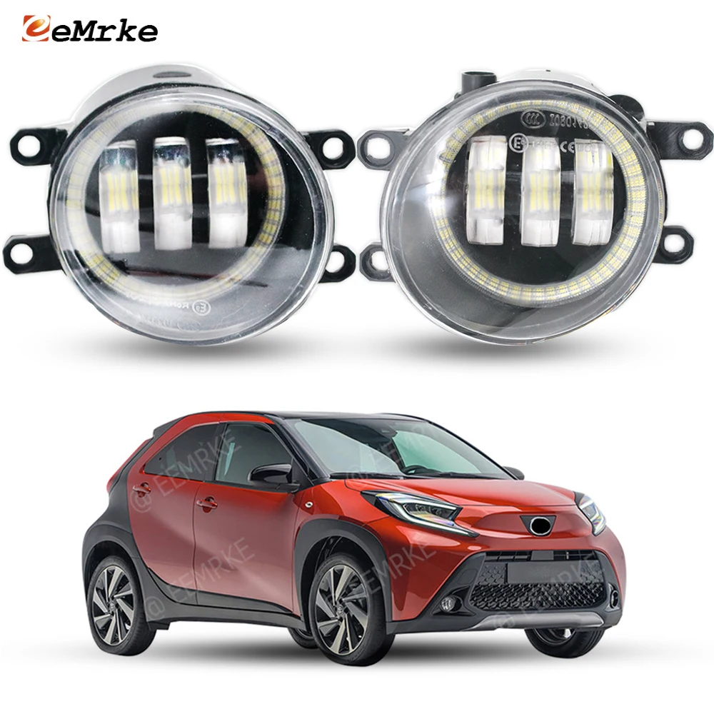 Upgrade 2x LED Fog Lights for Toyota Aygo X 2021 2022 2023 2024 Car PTF Headlights with Angel Eyes DRL + Projector Clear Lens