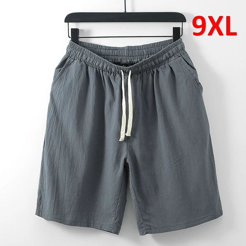 

Japanese Style Summer Cotton Linen Shorts Men Solid Color Elastic Waist Casual Short Pants Fashion Loose Bottoms Big Size 9XL
