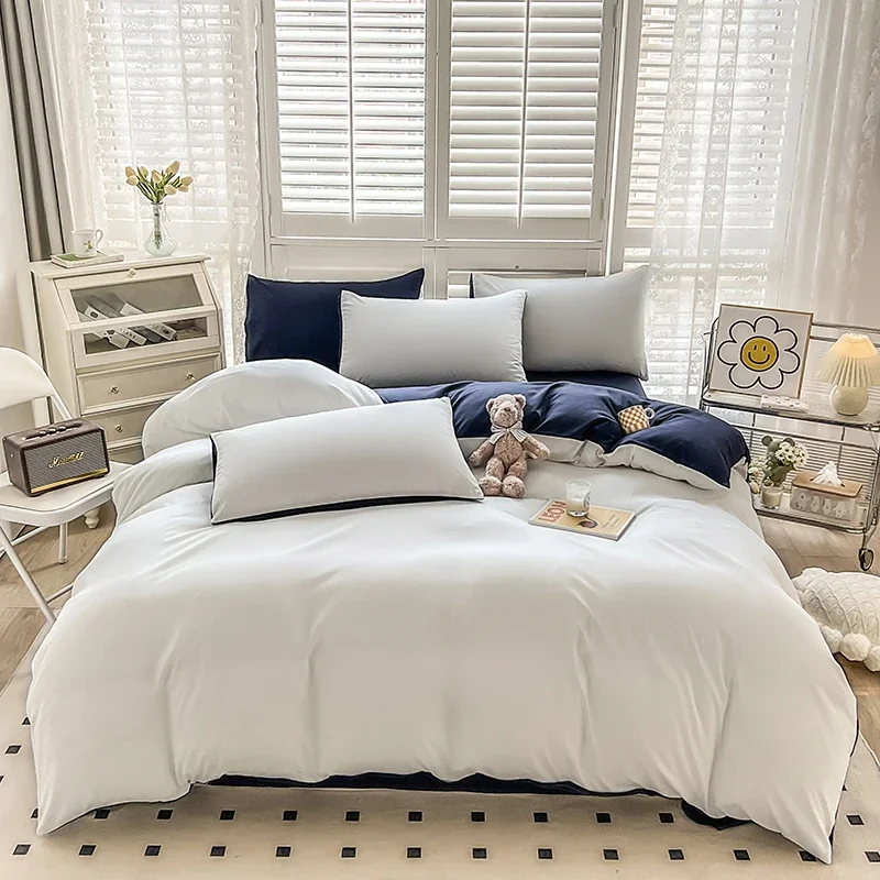 Simple Two-tone Reversible Duvet Cover Soft Skin-friendly Breathable Quilt Covers Modern Color-Block Single Double Blanket Cover