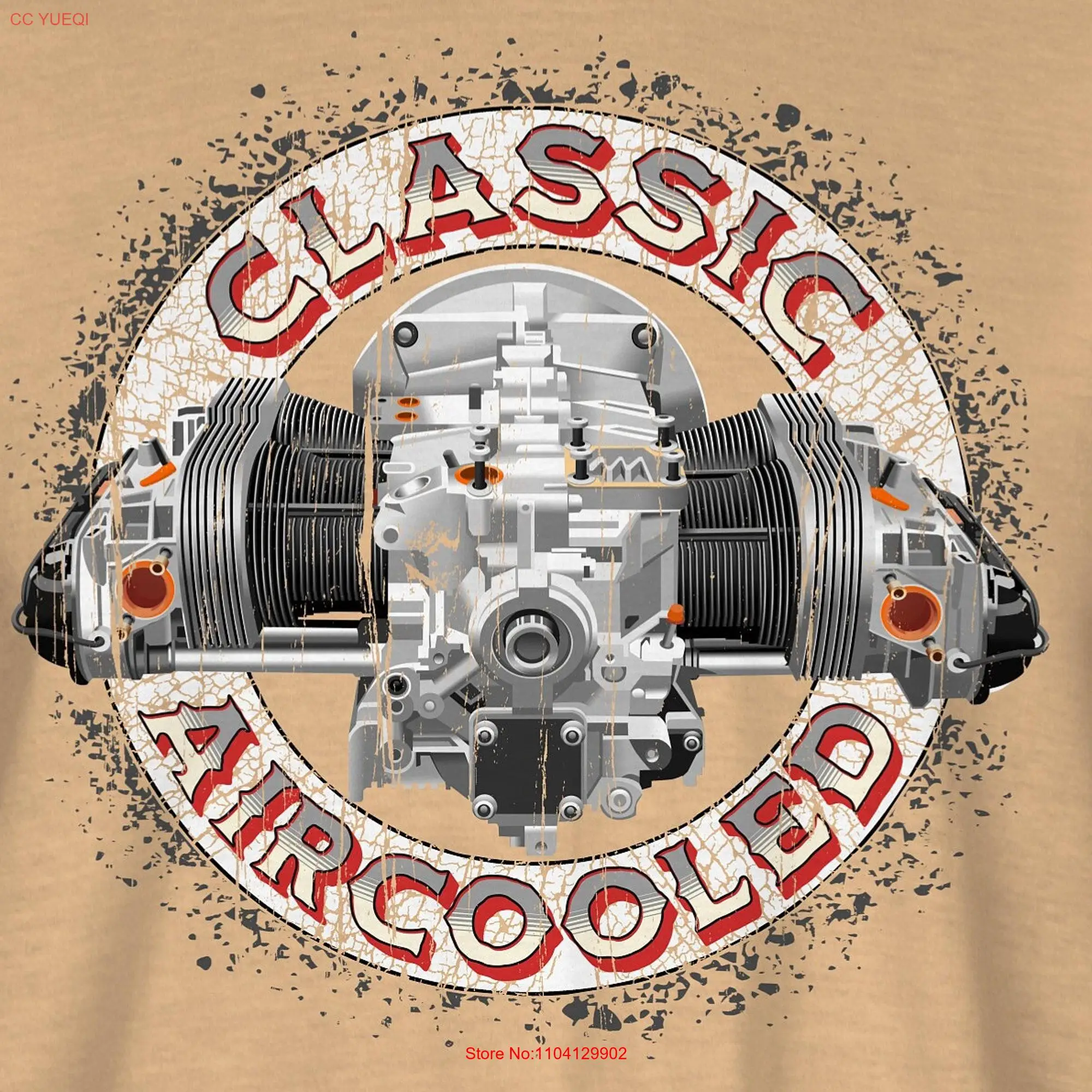 Distressed Classic AirCooled Engine T Shirt RM0364 long or short sleeves