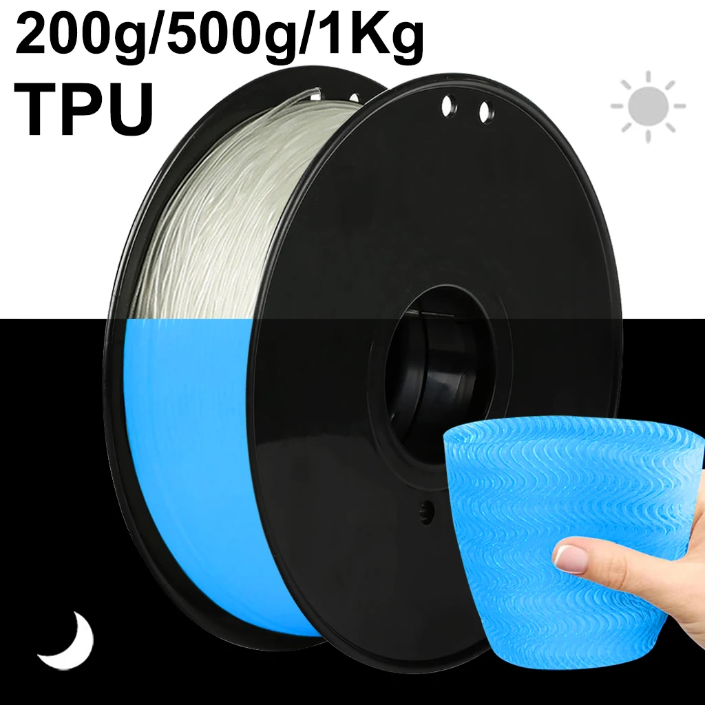 

TPU Glowing Blue In The Dark 200g 1Kg 3D Printer Filament Luminous blue Sublimation 1.75mm 3D Printing Material Flexible Glows