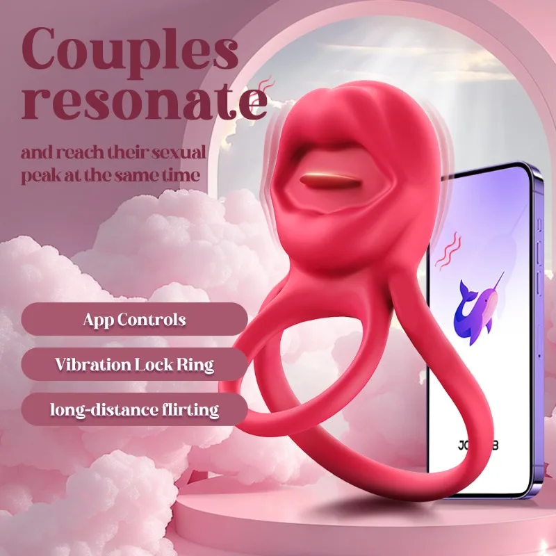 2 in 1 Remote Control Rose Ring Vibrator Lidah Menggoda Stimulasi Klitoris Cincin Penis Penunda Ejakulasi Mainan Seks