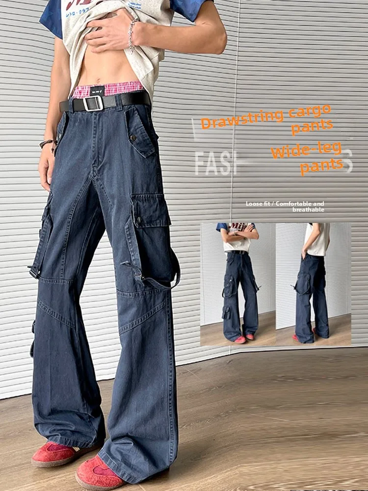 

Мужские повседневные брюки Wassup Semar, свободные брюки с несколькими карманами и поясом, прямые брюки High Street, расклешенные повседневные брюки