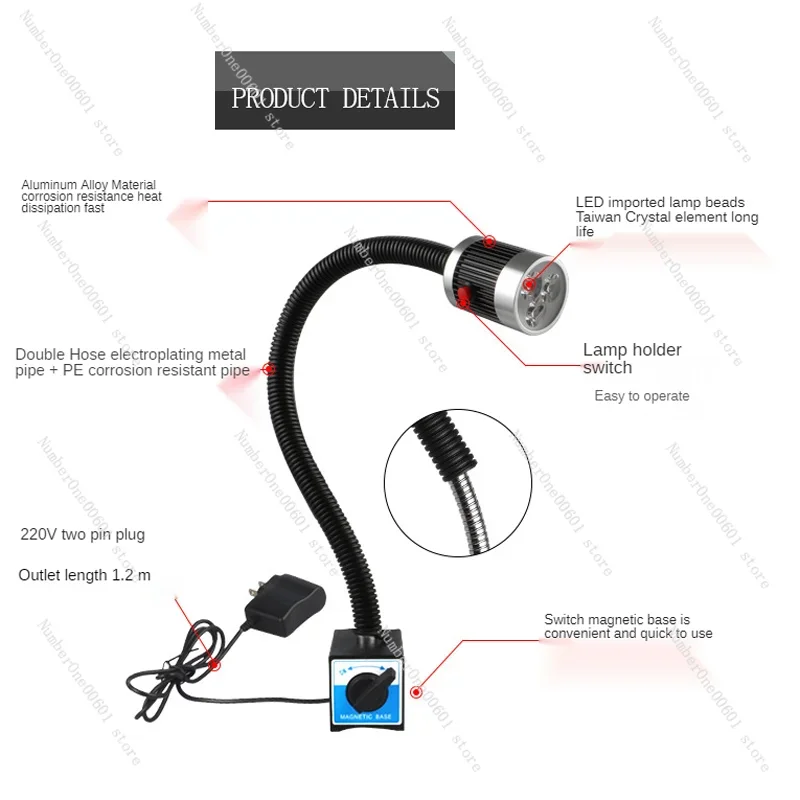 Powerful Magnetic Base LED Lathe Work Lamp Machine Work Light Super Bright Lathe Lamp 9W 220V 110v Industrial Table Lamp