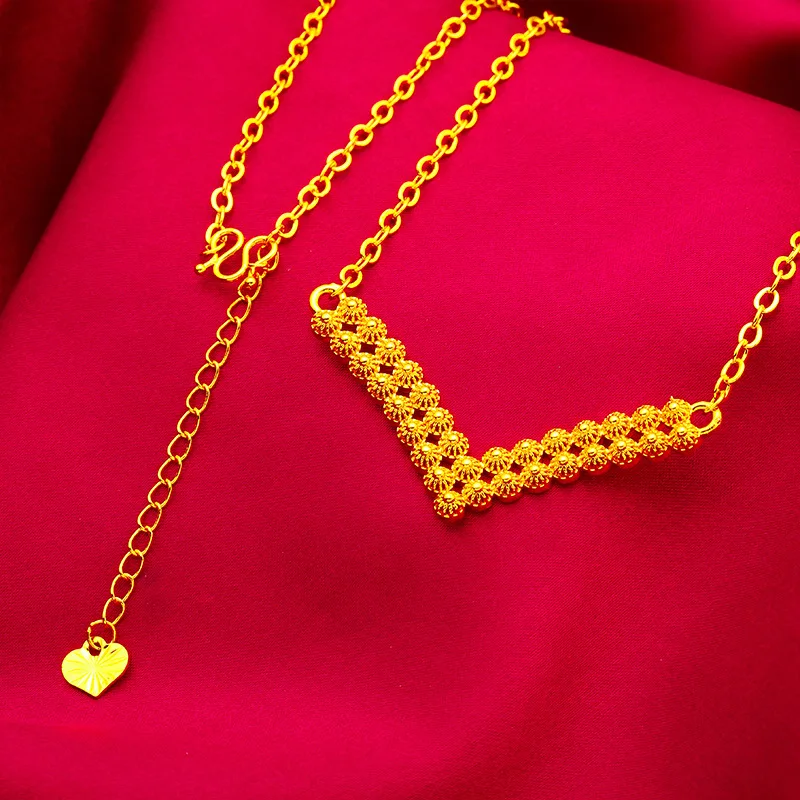 Zylax Jewelry Fashion V-Shaped Necklace Women's 24K Gold AU999 - Retro inspired gold V-chain, elegant style, to elevate outfit t