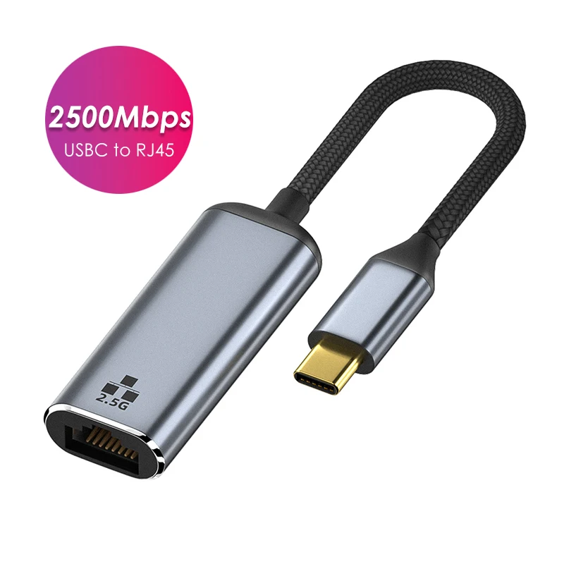 Nuevo tipo C USB 3,1 a RJ45 LAN 2500Mbps tarjeta de red con cable aleación de aluminio Mini convertidor Ethernet de 2,5 Gbps para portátiles Macbook