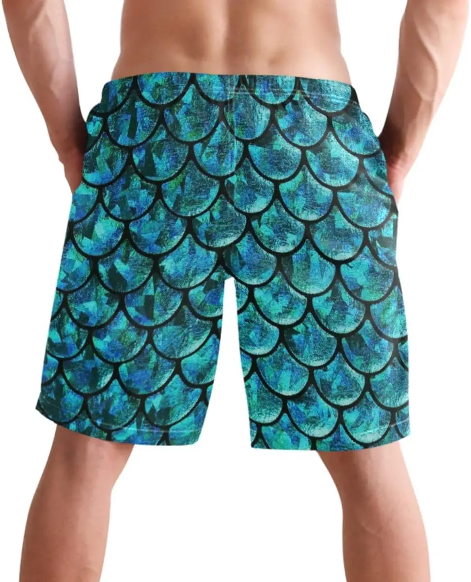 Blue Scale Summer Mens Swim Trunks Mesh Liner Swimming Trunks Men's Bathing Suit Quick Dry Swim Shorts