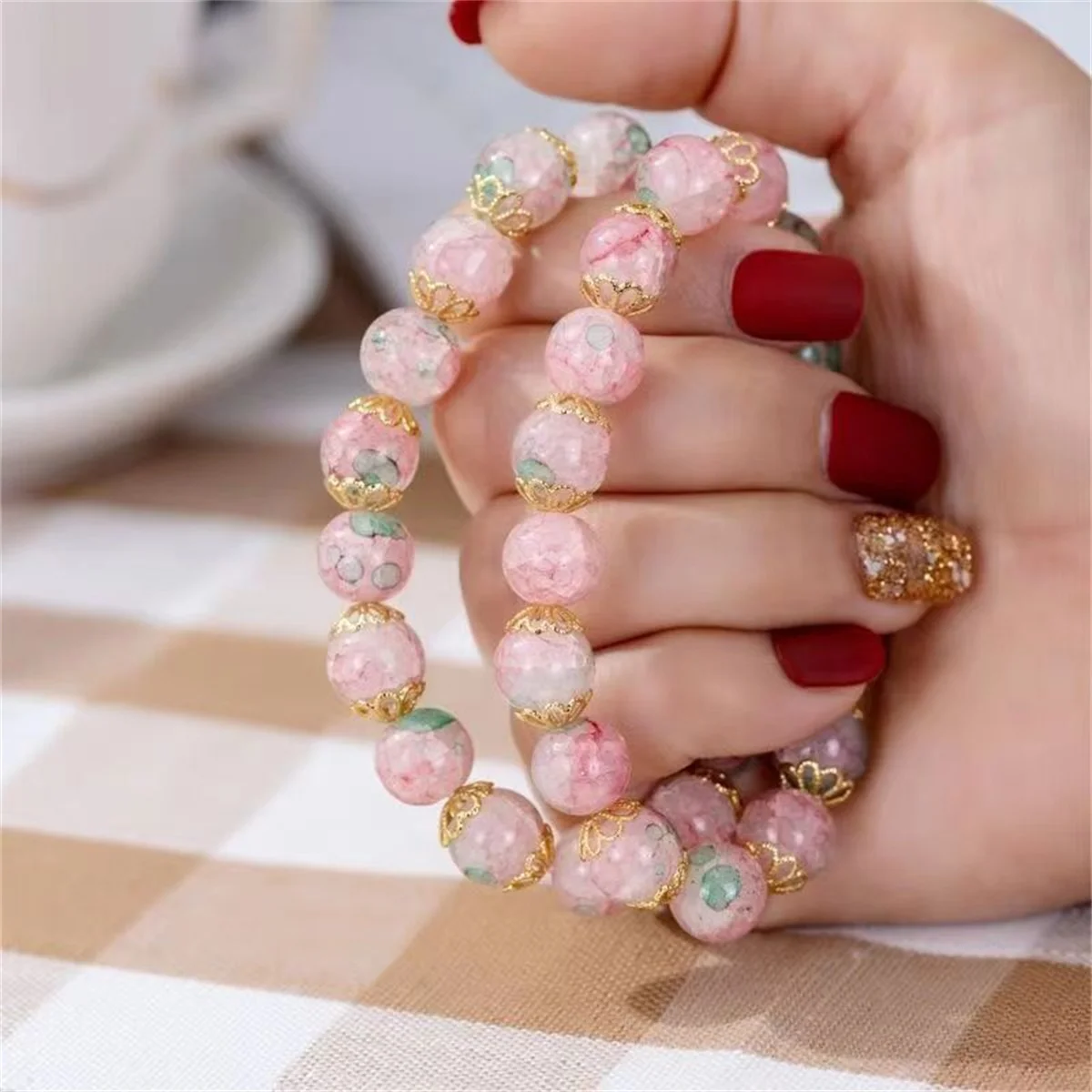 Pulsera de flor de cerezo dulce Y2K para mujer, pulsera de cuentas de cristal de flor elegante exquisita, regalo de joyería de fiesta para niña,