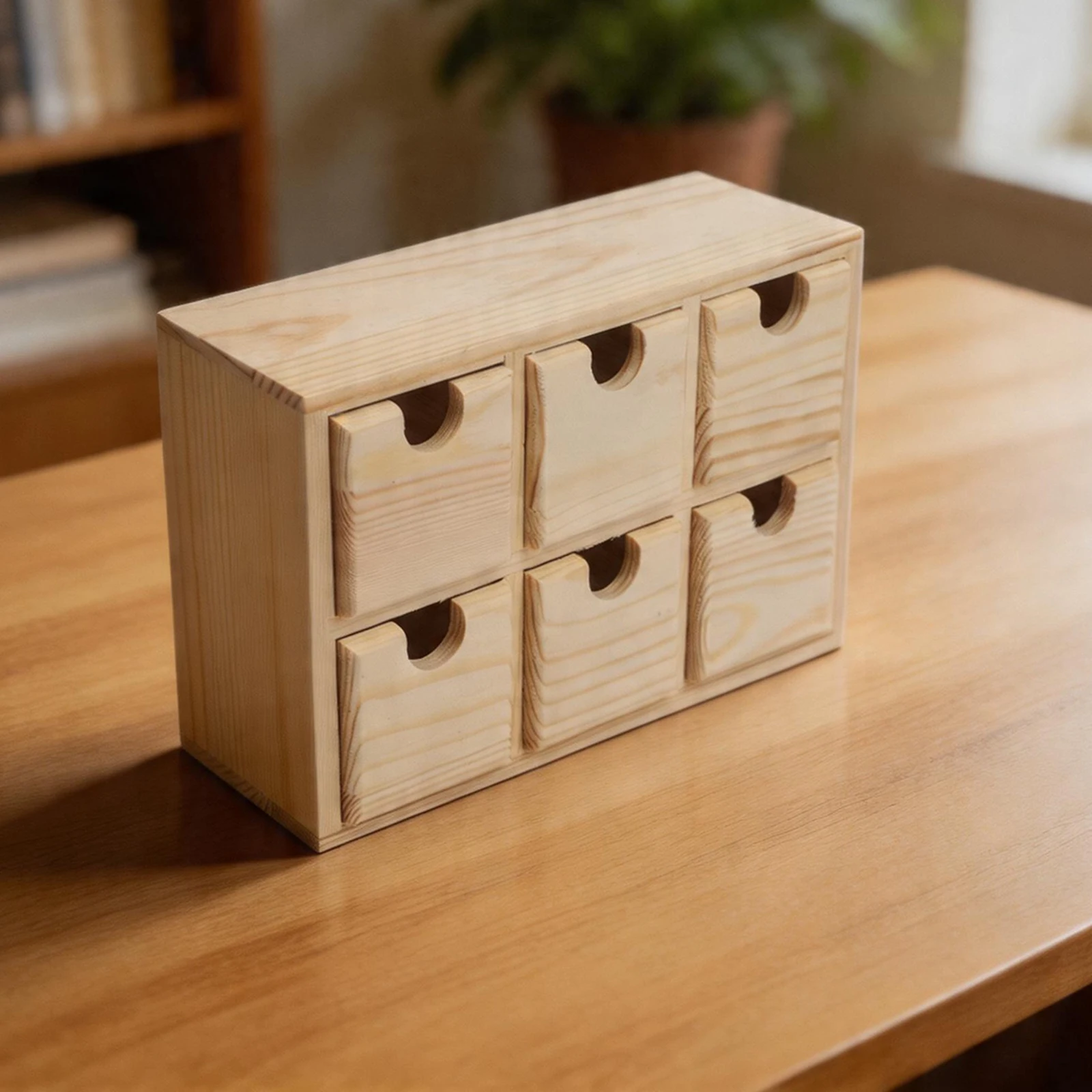 Wooden Desktop Storage Box With Six Drawers And Sliding Lid For Home Organization Household Miscellaneous Storage Box