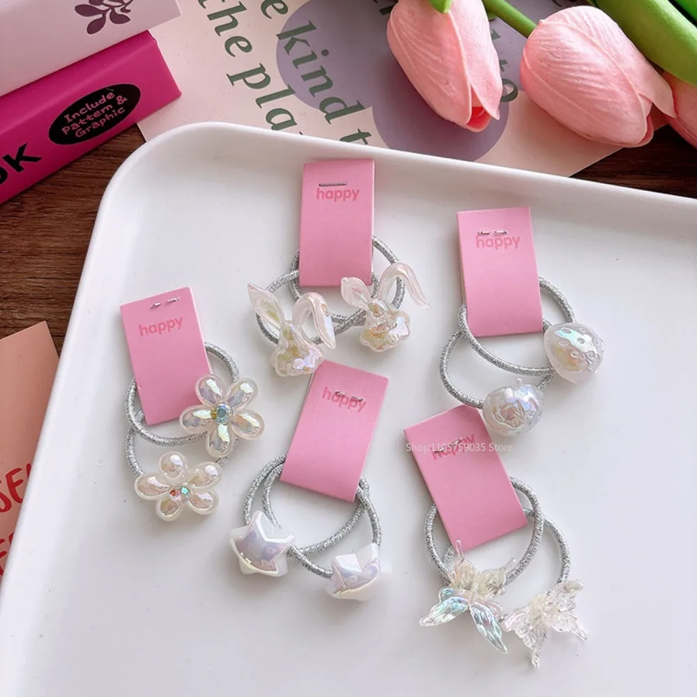 New Mermaid Children's Hair Rope Electroplated Laser Flower Girl Rubber Band Hair Band Korean Girl Sweet Hair Accessories