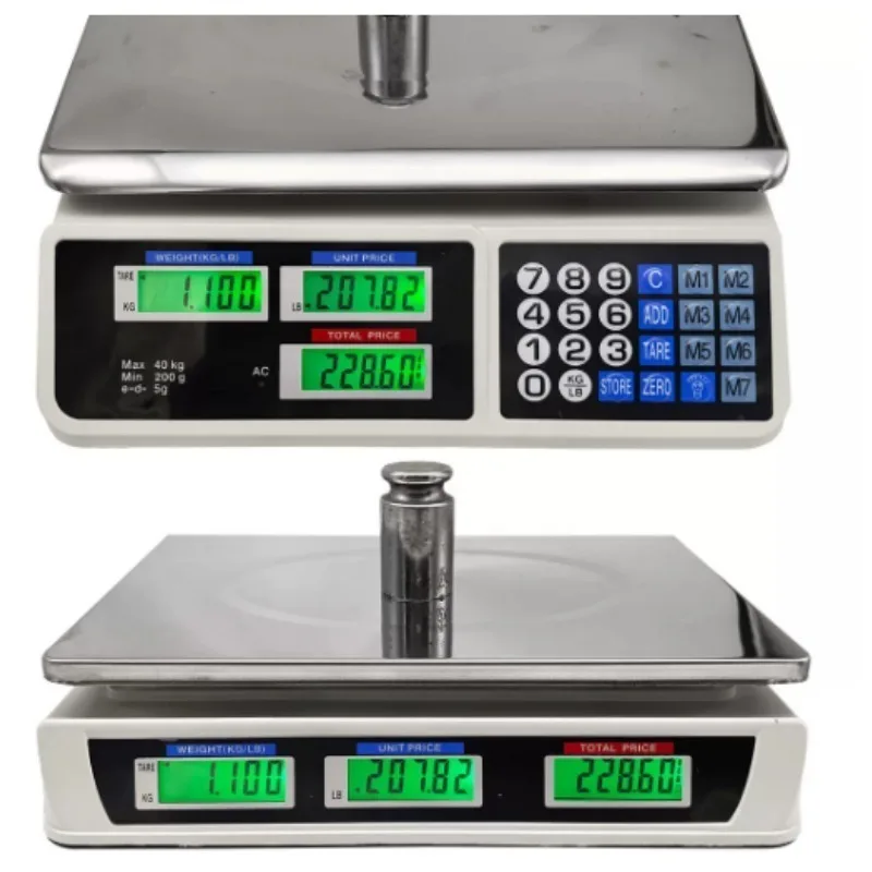 40kg/5g Stainless Steel Price Computing Scale, Counting Rechargeable Commercial Scale for Supermarket Food Meat